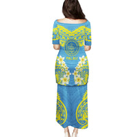 Palau Constitution Day Puletasi Belau Seal With Frangipani Polynesian Pattern - Blue