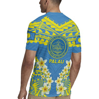 Palau Constitution Day Rugby Jersey Belau Seal With Frangipani Polynesian Pattern - Blue LT14 - Polynesian Pride