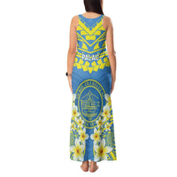 Palau Constitution Day Tank Maxi Dress Belau Seal With Frangipani Polynesian Pattern - Blue LT14 - Polynesian Pride