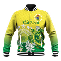 Cook Islands Independence Day Baseball Jacket Kuki Airani Tiare Maori Polynesian Pattern - Green LT14 Unisex Green - Polynesian Pride