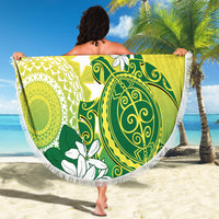 Cook Islands Independence Day Beach Blanket Kuki Airani Tiare Maori Polynesian Pattern - Green LT14 - Polynesian Pride