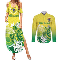 Cook Islands Independence Day Couples Matching Summer Maxi Dress and Long Sleeve Button Shirt Kuki Airani Tiare Maori Polynesian Pattern - Green LT14 Green - Polynesian Pride