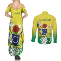 Cook Islands Independence Day Couples Matching Summer Maxi Dress and Long Sleeve Button Shirt Kuki Airani Tiare Maori Polynesian Pattern - Green LT14 - Polynesian Pride