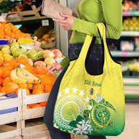 Cook Islands Independence Day Grocery Bag Kuki Airani Tiare Maori Polynesian Pattern - Green LT14 - Polynesian Pride