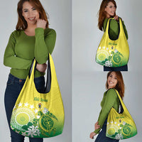Cook Islands Independence Day Grocery Bag Kuki Airani Tiare Maori Polynesian Pattern - Green LT14 - Polynesian Pride