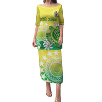 Cook Islands Independence Day Puletasi Kuki Airani Tiare Maori Polynesian Pattern - Green LT14 Long Dress Green - Polynesian Pride