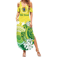 Cook Islands Independence Day Summer Maxi Dress Kuki Airani Tiare Maori Polynesian Pattern - Green LT14 Women Green - Polynesian Pride