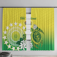 Cook Islands Independence Day Window Curtain Kuki Airani Tiare Maori Polynesian Pattern - Green LT14 With Hooks Green - Polynesian Pride