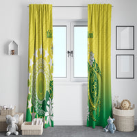 Cook Islands Independence Day Window Curtain Kuki Airani Tiare Maori Polynesian Pattern - Green LT14 - Polynesian Pride