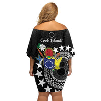 Cook Islands Independence Day Off Shoulder Short Dress Kuki Airani Tiare Maori Polynesian Pattern - Black LT14 - Polynesian Pride