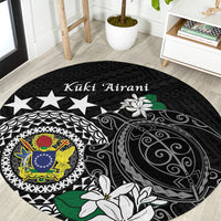 Cook Islands Independence Day Round Carpet Kuki Airani Tiare Maori Polynesian Pattern - Black