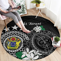 Cook Islands Independence Day Round Carpet Kuki Airani Tiare Maori Polynesian Pattern - Black