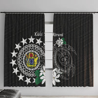 Cook Islands Independence Day Window Curtain Kuki Airani Tiare Maori Polynesian Pattern - Black LT14 With Hooks Black - Polynesian Pride