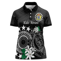 Cook Islands Independence Day Women Polo Shirt Kuki Airani Tiare Maori Polynesian Pattern - Black