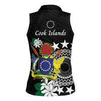 Cook Islands Independence Day Women Sleeveless Polo Shirt Kuki Airani Tiare Maori Polynesian Pattern - Black