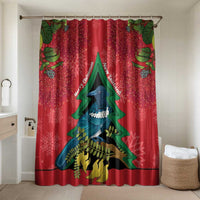 New Zealand Christmas In July Bathroom Set Kowhai Tui Bird With Pohutukawa - Red - Polynesian Pride