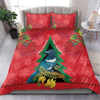 New Zealand Christmas In July Bedding Set Kowhai Tui Bird With Pohutukawa - Red