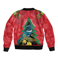 New Zealand Christmas In July Bomber Jacket Kowhai Tui Bird With Pohutukawa - Red