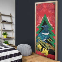 New Zealand Christmas In July Door Cover Kowhai Tui Bird With Pohutukawa - Red - Polynesian Pride
