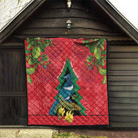 New Zealand Christmas In July Quilt Kowhai Tui Bird With Pohutukawa - Red