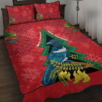 New Zealand Christmas In July Quilt Bed Set Kowhai Tui Bird With Pohutukawa - Red