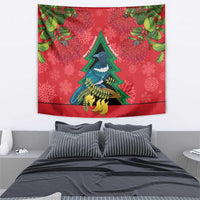 New Zealand Christmas In July Tapestry Kowhai Tui Bird With Pohutukawa - Red