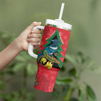 New Zealand Christmas In July Tumbler With Handle Kowhai Tui Bird With Pohutukawa - Red