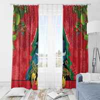 New Zealand Christmas In July Window Curtain Kowhai Tui Bird With Pohutukawa - Red