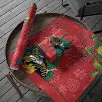 New Zealand Christmas In July Wrapping Paper Kowhai Tui Bird With Pohutukawa - Red - Polynesian Pride