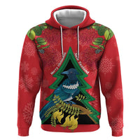 New Zealand Christmas In July Zip Hoodie Kowhai Tui Bird With Pohutukawa - Red
