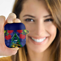New Zealand Christmas In July AirPods Case Kowhai Tui Bird With Pohutukawa - Blue - Polynesian Pride