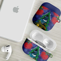 New Zealand Christmas In July AirPods Case Kowhai Tui Bird With Pohutukawa - Blue - Polynesian Pride