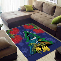 New Zealand Christmas In July Area Rug Kowhai Tui Bird With Pohutukawa - Blue