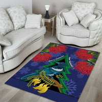 New Zealand Christmas In July Area Rug Kowhai Tui Bird With Pohutukawa - Blue