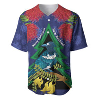 New Zealand Christmas In July Baseball Jersey Kowhai Tui Bird With Pohutukawa - Blue