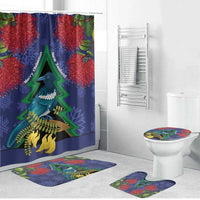 New Zealand Christmas In July Bathroom Set Kowhai Tui Bird With Pohutukawa - Blue - Polynesian Pride