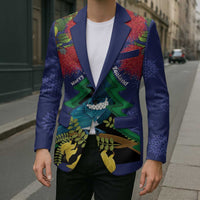 New Zealand Christmas In July Blazer Kowhai Tui Bird With Pohutukawa - Blue - Polynesian Pride