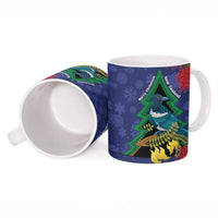 New Zealand Christmas In July Ceramic Mug Kowhai Tui Bird With Pohutukawa - Blue - Polynesian Pride