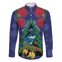New Zealand Christmas In July Family Matching Mermaid Dress and Hawaiian Shirt Kowhai Tui Bird With Pohutukawa - Blue