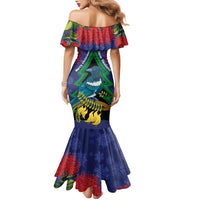 New Zealand Christmas In July Family Matching Mermaid Dress and Hawaiian Shirt Kowhai Tui Bird With Pohutukawa - Blue
