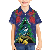 New Zealand Christmas In July Family Matching Off Shoulder Maxi Dress and Hawaiian Shirt Kowhai Tui Bird With Pohutukawa - Blue