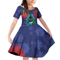 New Zealand Christmas In July Family Matching Off Shoulder Short Dress and Hawaiian Shirt Kowhai Tui Bird With Pohutukawa - Blue
