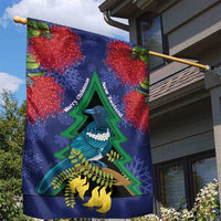 New Zealand Christmas In July Garden Flag Kowhai Tui Bird With Pohutukawa - Blue