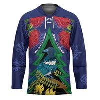 New Zealand Christmas In July Hockey Jersey Kowhai Tui Bird With Pohutukawa - Blue - Polynesian Pride