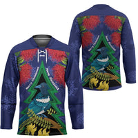 New Zealand Christmas In July Hockey Jersey Kowhai Tui Bird With Pohutukawa - Blue - Polynesian Pride