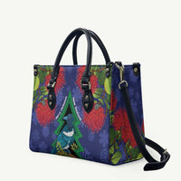 New Zealand Christmas In July Leather Bag Kowhai Tui Bird With Pohutukawa - Blue - Polynesian Pride