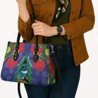 New Zealand Christmas In July Leather Bag Kowhai Tui Bird With Pohutukawa - Blue - Polynesian Pride