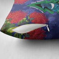 New Zealand Christmas In July Pillow Cover Kowhai Tui Bird With Pohutukawa - Blue - Polynesian Pride