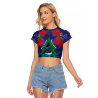 New Zealand Christmas In July Raglan Cropped T Shirt Kowhai Tui Bird With Pohutukawa - Blue