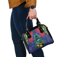 New Zealand Christmas In July Shoulder Handbag Kowhai Tui Bird With Pohutukawa - Blue